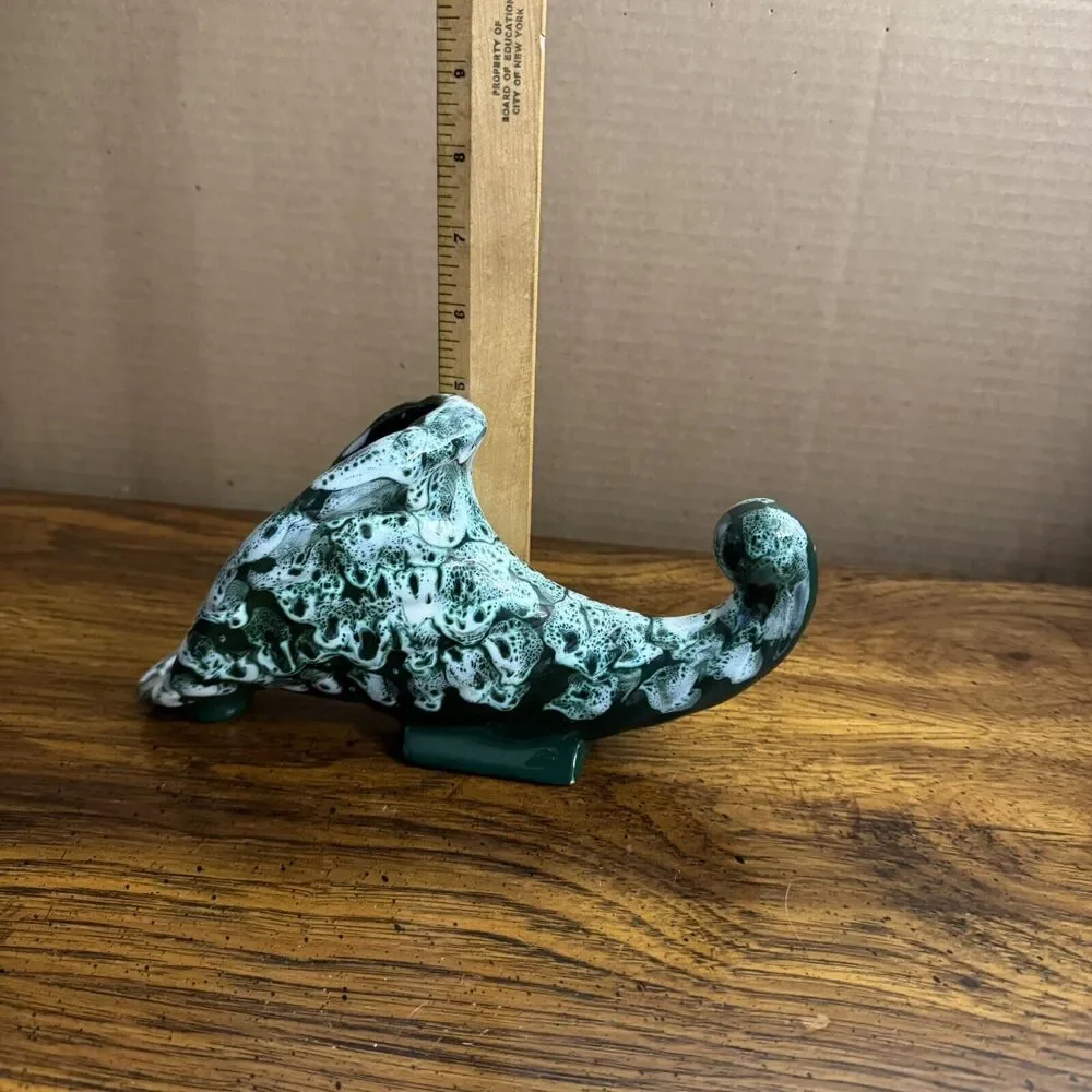 Italian M.N.Co Art Pottery Cornucopia Vase Planter MCM Glaze‎ Italy Vtg Green